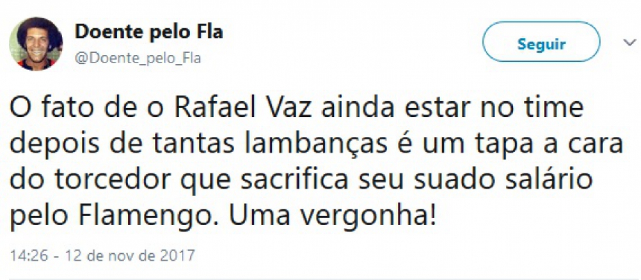Rafael Vaz foi muito criticado nas redes sociais durante derrota para o Palmeiras