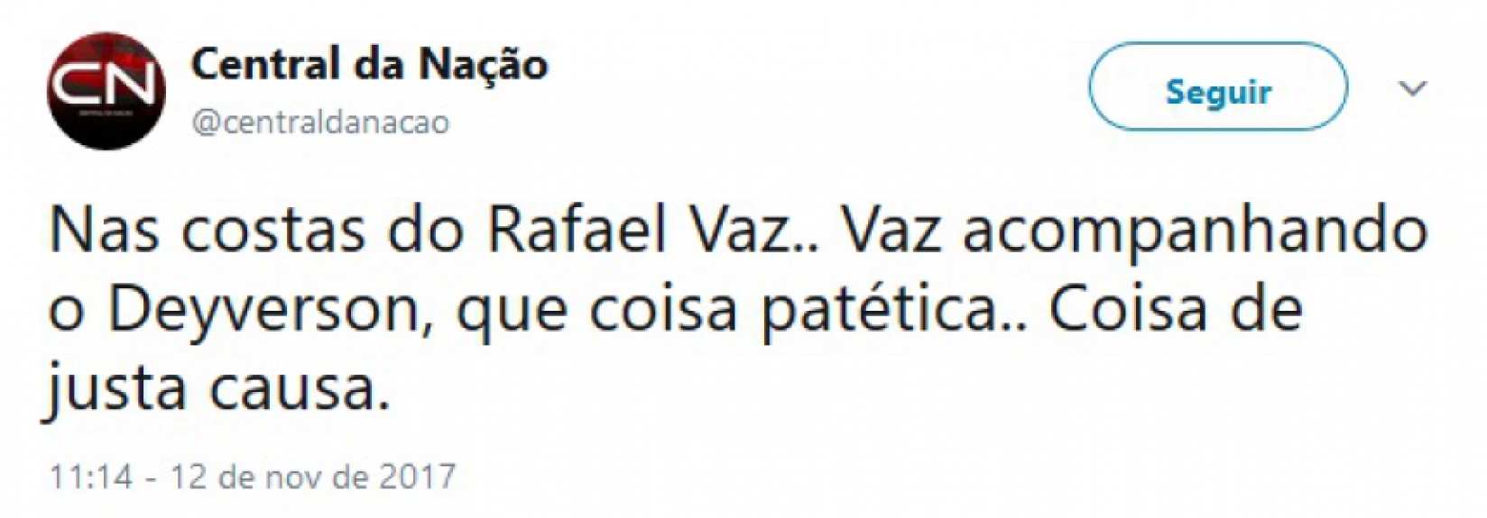 Rafael Vaz foi muito criticado nas redes sociais durante derrota para o Palmeiras