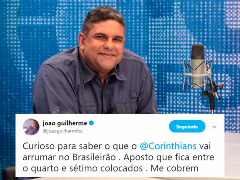 João Guilherme, narrador dos canais Fox Sports, apostou que o Timão terminaria entre quarto e sétimo no Brasileirão