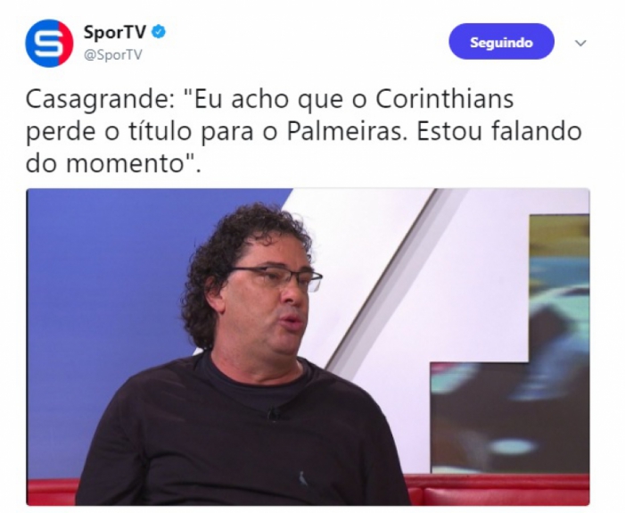 De novo ele! Com a queda de rendimento do Corinthians no segundo turno, Casagrande apostou que o Palmeiras tomaria a liderança do Timão