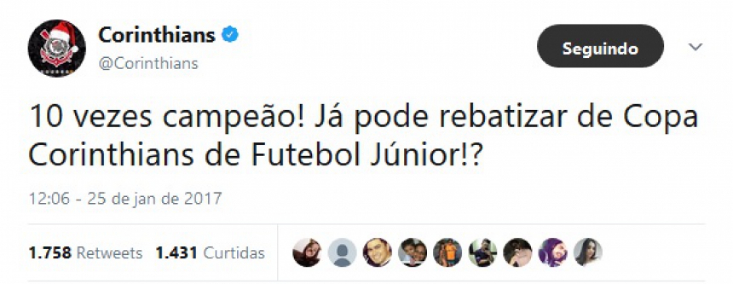 25/01/2017 - Após a conquista da competição na final contra o Batatais, Timão pede mudança no nome da Copa São Paulo