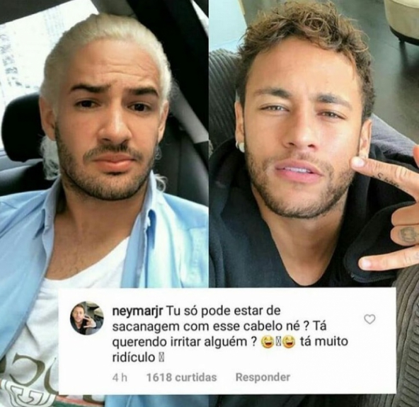 Neymar não perdoou o amigo e comentou "Tá muito ridículo"