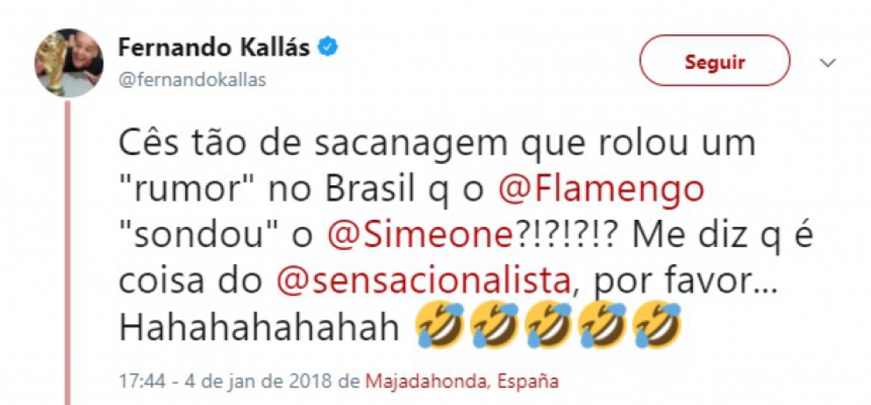 Possível consulta do Flamengo por Diego Simeone não foi perdoada na internet