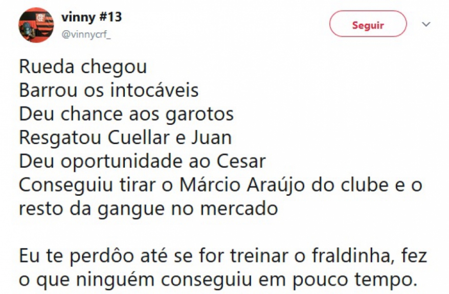 Nas redes sociais, flamenguistas comemoraram a saída de Márcio Araújo