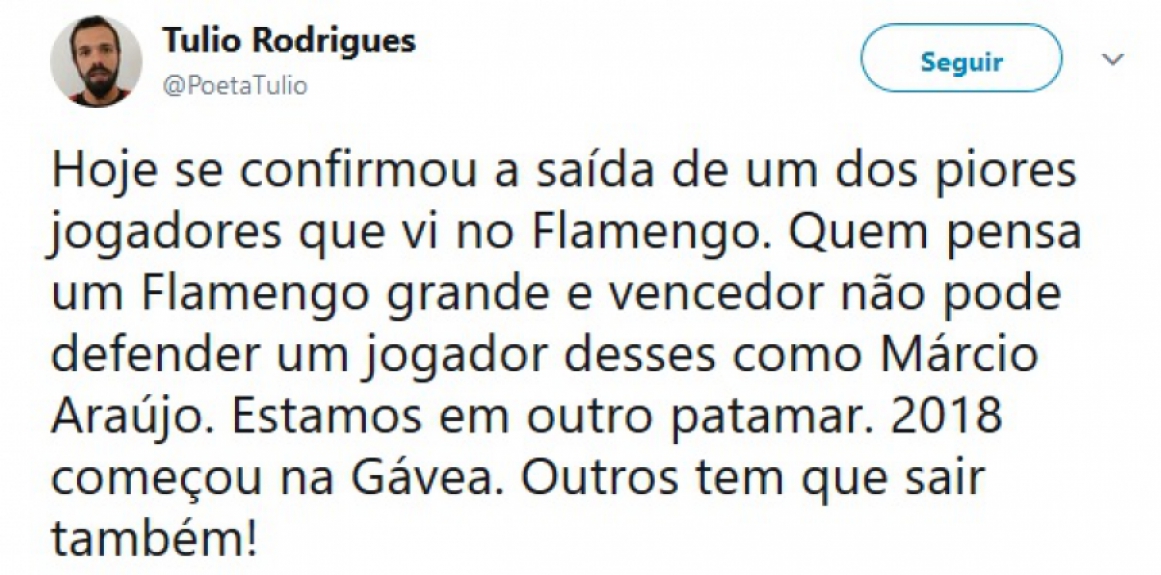 Nas redes sociais, flamenguistas comemoraram a saída de Márcio Araújo