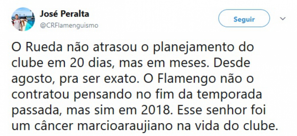 Torcedores do Flamengo usaram as redes sociais para criticar Rueda