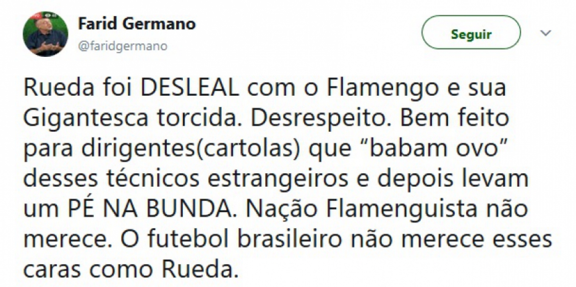 Torcedores do Flamengo usaram as redes sociais para criticar Rueda