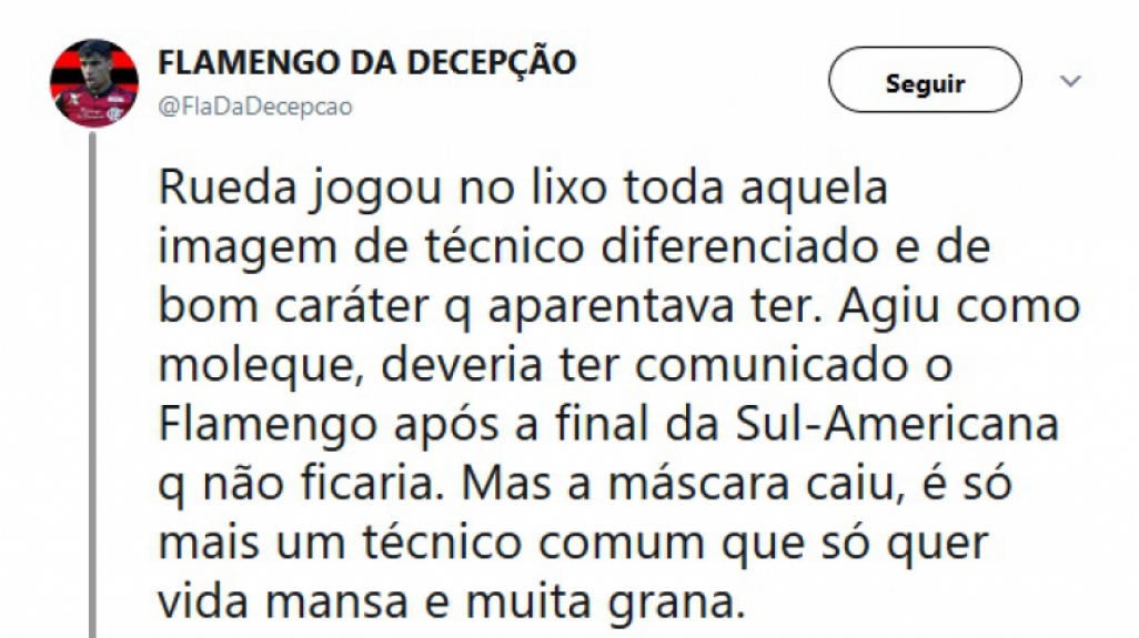 Torcedores do Flamengo usaram as redes sociais para criticar Rueda