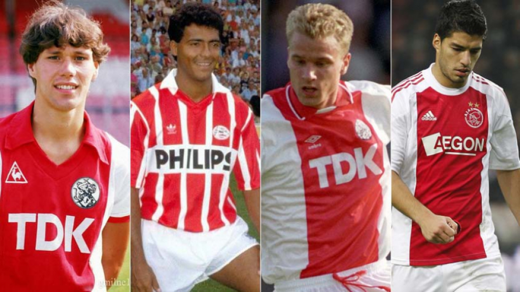 Montagem - Van Basten (Ajax), Romário (PSV), Bergkamp (Ajax) e Luis Suárez (Ajax)