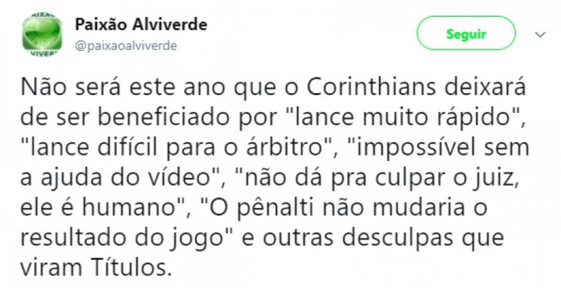Torcedores rivais ironizam voto do Corinthians sobre o uso do VAR