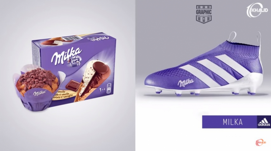 Chuteira personalizada dos chocolates Milka