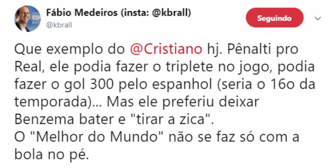 Na web, torcedores e jornalistas repercutiram a atitude de CR7
