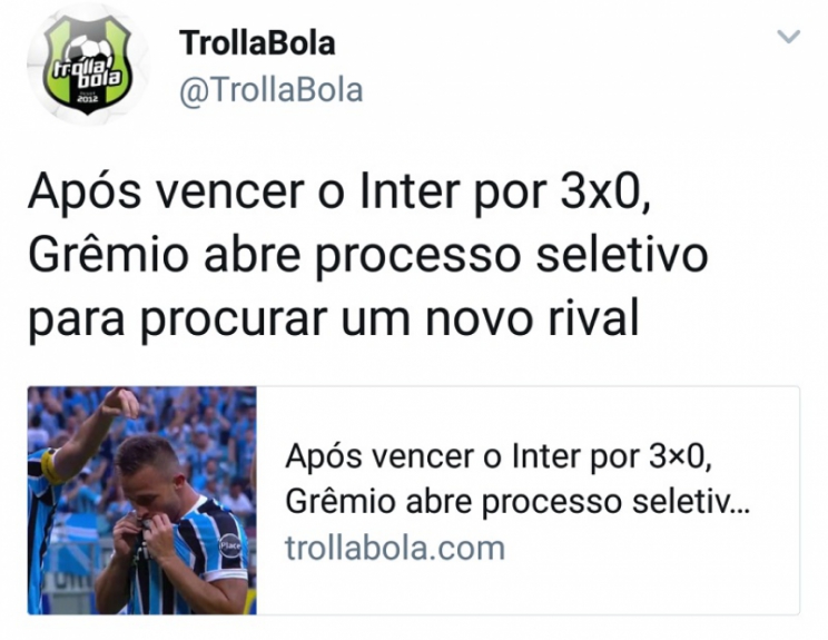 Gremistas provocam Inter após mais uma vitória no clássico