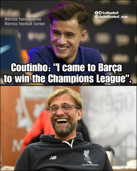Coutinho é zoado após eliminação do Barcelona e classificação do Liverpool na Liga dos Campeões