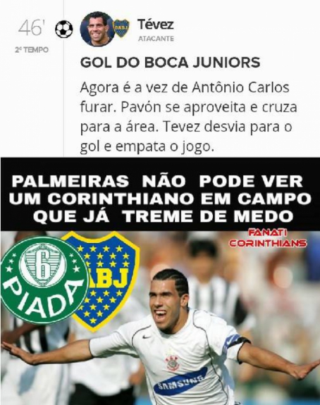 Gol de Tevez no Allianz Parque rendeu memes da torcida do Corinthians