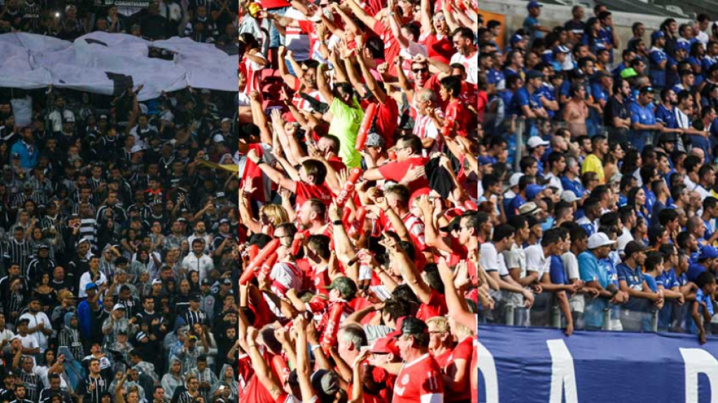 Montagem torcidas Corinthians, Internacional e Cruzeiro