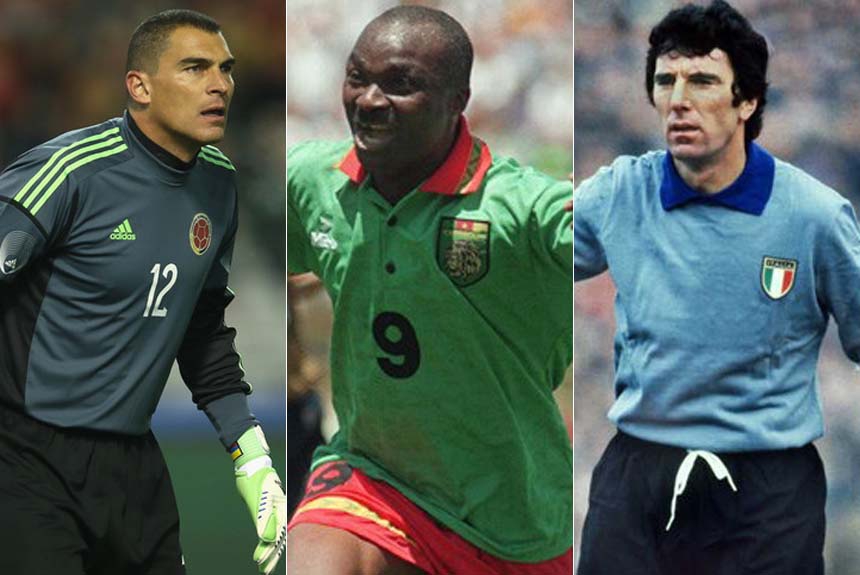 Montagem - Mondragón (Colômbia), Milla (Camarões) e Dino Zoff (Itália)