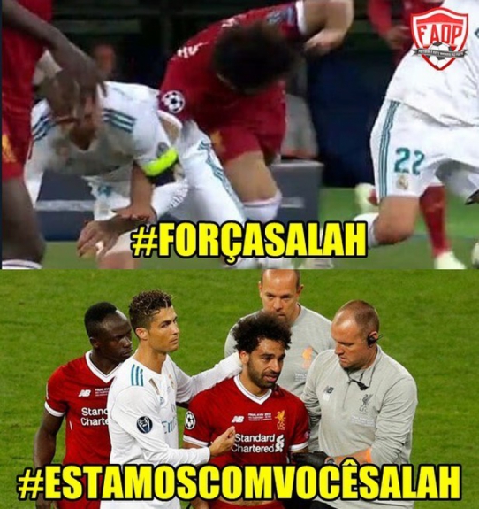 Memes e comentários agitaram as redes sociais após Mohamed Salah se machucar em lance com Sérgio Ramos