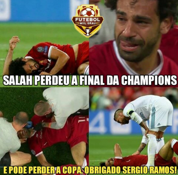Memes e comentários agitaram as redes sociais após Mohamed Salah se machucar em lance com Sérgio Ramos
