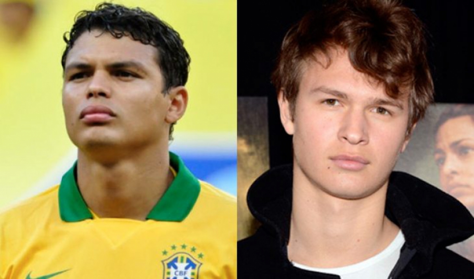 Separados na maternidade: Thiago Silva e Ansel Elgort, ator americano