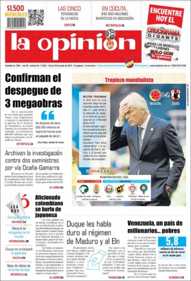 Capa La Opinion - 20/06/2018