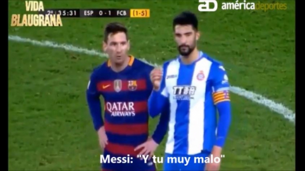 messi discute com jogador do Espanyol