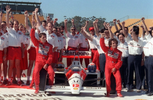 Senna e seu companheiro de McLaren, Alain Prost
