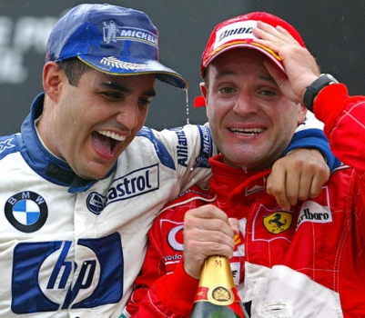 Rubens Barrichello se emociona ao conquistar seu único pódio no Brazil, um 3º lugar em 2004