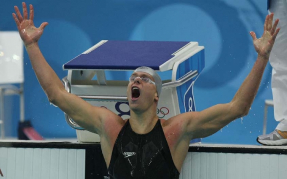 Olimpíadas 2008 Pequim - Final dos 100 metros livre; César Cielo comemora.