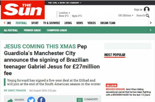 Imprensa internacional repercute acerto de Gabriel Jesus com o City