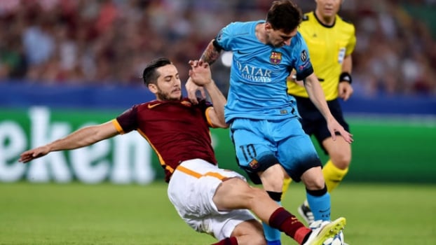 Manolas e Messi - Roma x Barcelona