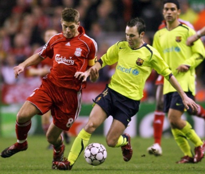 Iniesta e Gerrard - Liverpool x Barcelona - 2006/07
