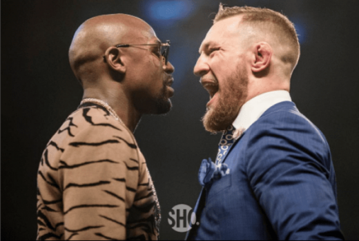 Conor McGregor e Floyd Mayweather se encaram antes de superluta no boxe