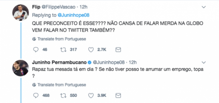 Juninho Pernambucano se envolve em polêmica com seguidores de Bolsonaro