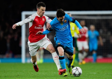 Koscielny e Messi - Arsenal x Barcelona