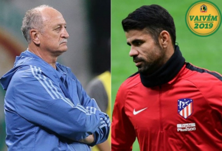 Montagem Felipão e Diego Costa, com o selo Vaivém
