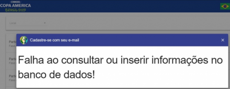 Erro no site da Copa América