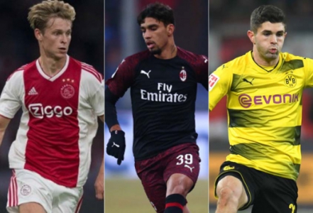 MONTAGEM - Frenkie De Jong, Paquetá (Milan) e Pulisic (Borussia Dortmund)