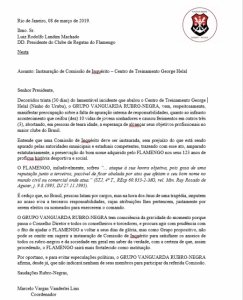 Documento protocolado pela "Vanguarda Rubro-Negra"