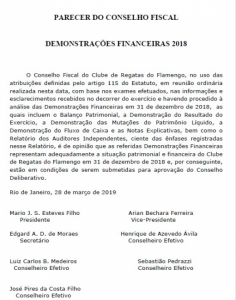 Parecer Conselho Fiscal Flamengo - balanço 2018