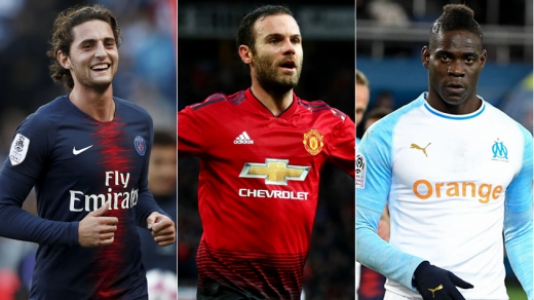 Montagem - Adrien Rabiot (PSG), Juan Mata (Manchester United) e Balotelli (Olympique de Marselha)