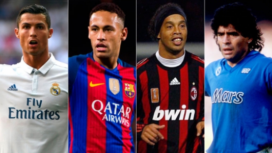 Montagem - Cristiano Ronaldo, Neymar, Ronaldinho Gaucho e Maradona