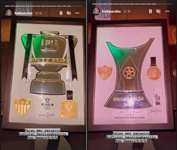 Hulk encomenda réplicas das taças de Brasileirão e Copa do Brasil para  aumentar sala particular de troféus