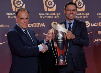 Javier Tebas, presidente da La Liga, e Josep Maria Bartomeu, ex-presidente do Barcelona