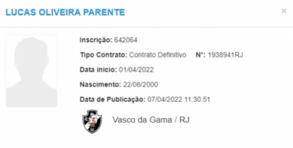 Registro do Lucas Oliveira, do Vasco, no Bid