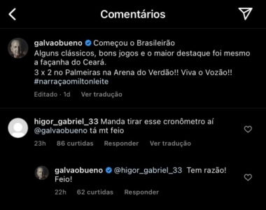 Galvão nas redes sociais