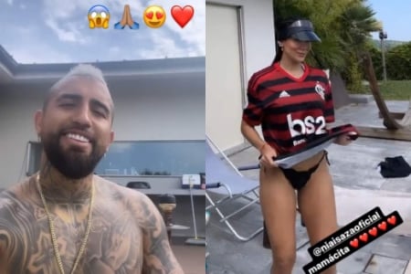 Vidal e esposa com a camisa do Flamengo