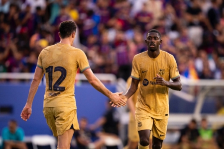 Barcelona x Juventus - Lewandowski e Dembélé