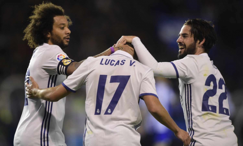Marcelo, Lucas Vázquez e Isco - La Coruña x Real Madrid