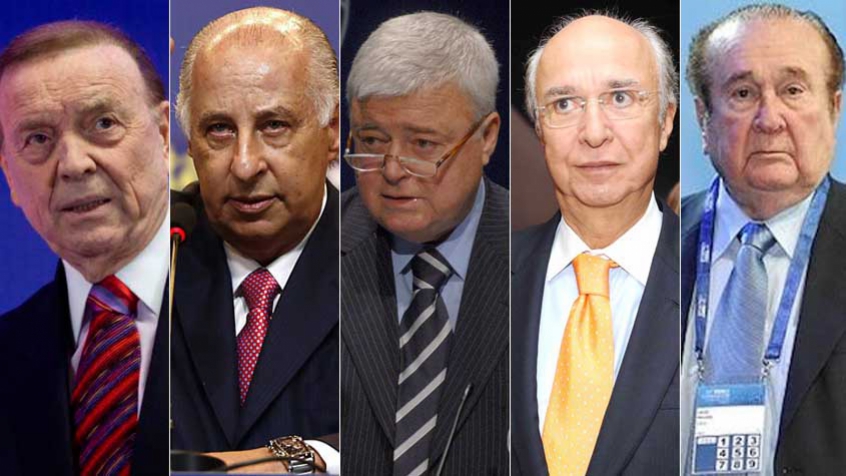 Montagem - José Maria Marin, Marco Polo Del Nero, Ricardo Teixeira, José Hawilla e Nicolás Leoz